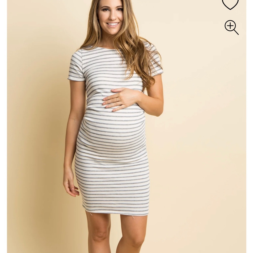 Pinkblush ivory striped maternity dress